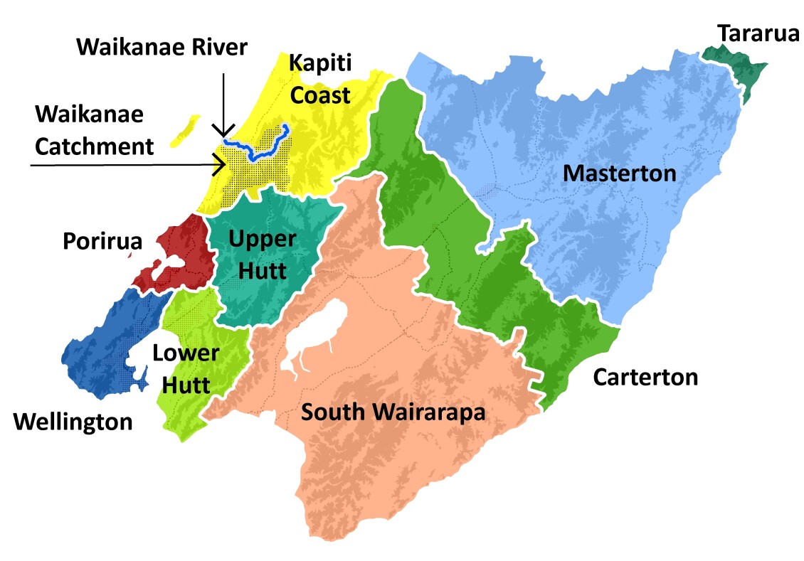 Map of the Wellington Region showing the Waikanae River and Catchment