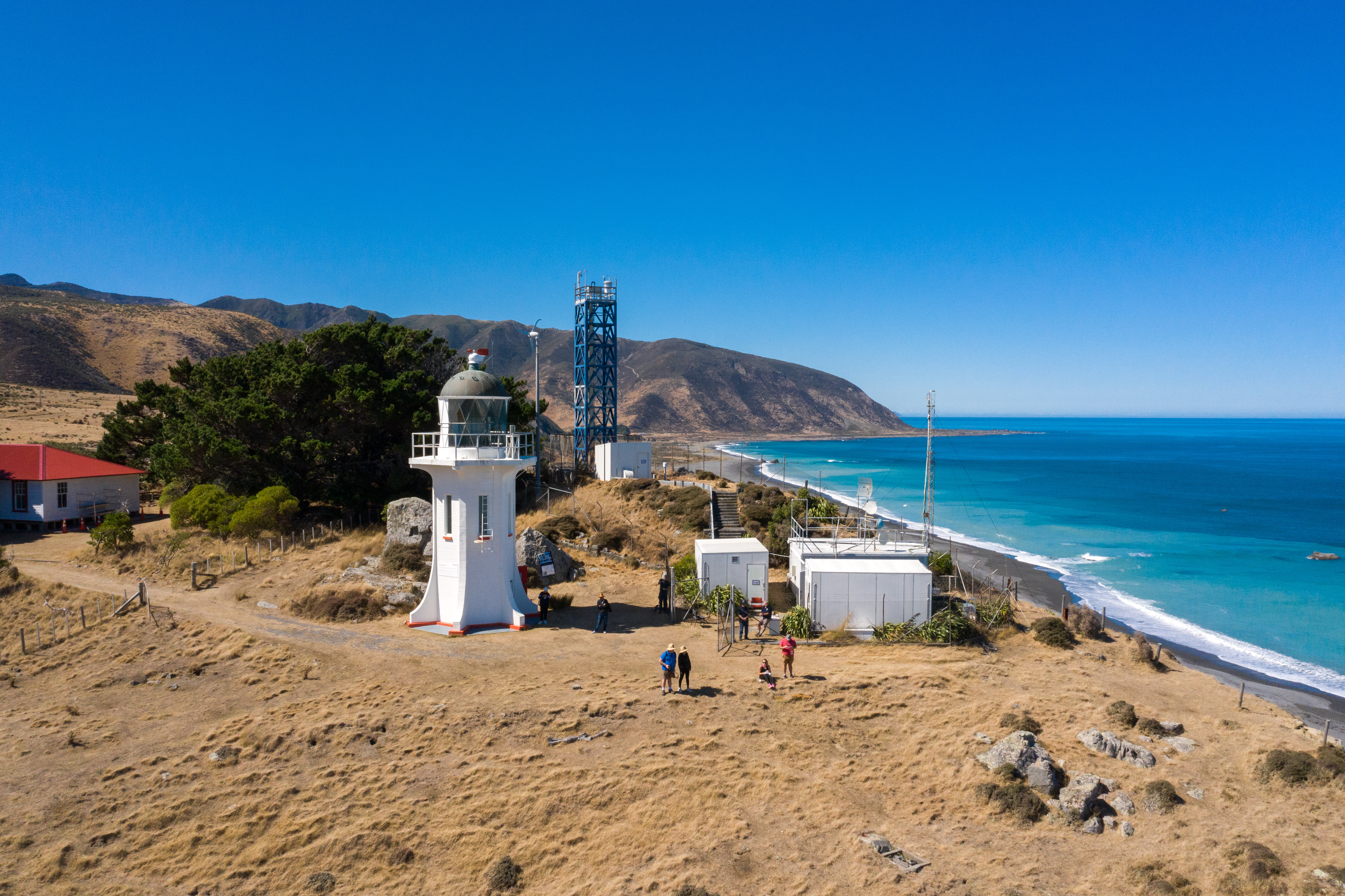 An aerial view of the lighthouse at East Harbour Regional Park