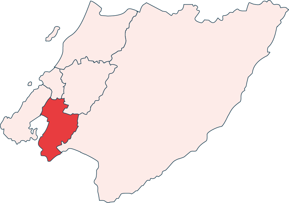 Map of the Wellington region with Lower Hutt highlighted in red